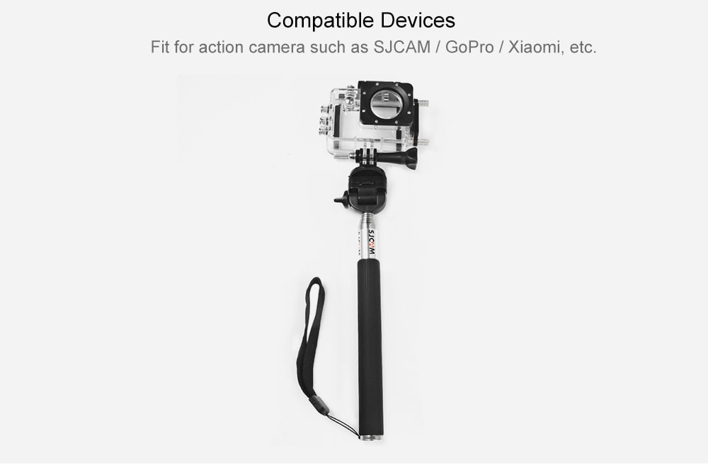 Original SJCAM Foldable Selfie Stick Camera Monopod with Adapter for GoPro Hero 4 / 3+ / 3 / 2 / 1 / SJ4000 / SJ5000 / SJ6000 Action Camera- Black