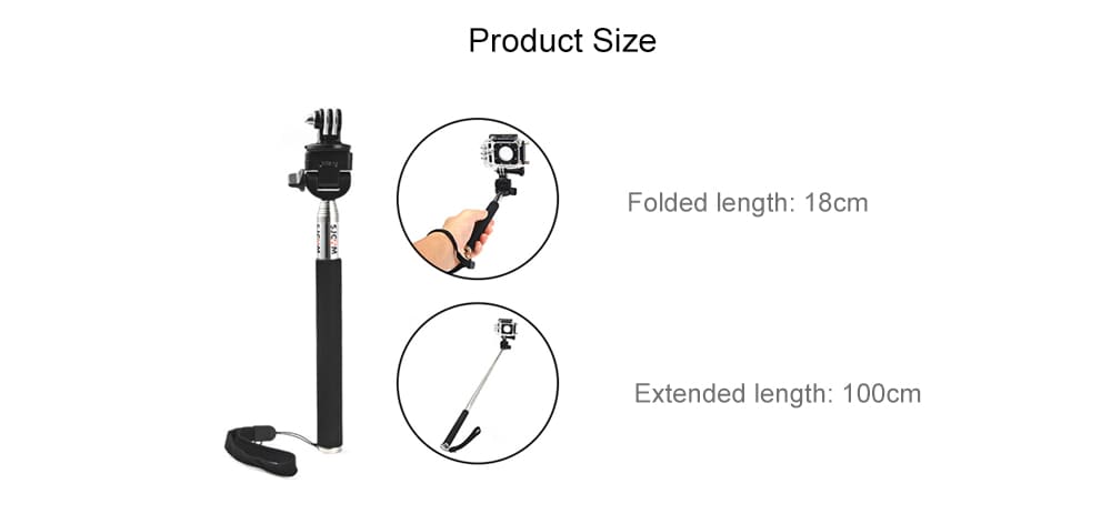 Original SJCAM Foldable Selfie Stick Camera Monopod with Adapter for GoPro Hero 4 / 3+ / 3 / 2 / 1 / SJ4000 / SJ5000 / SJ6000 Action Camera- Black