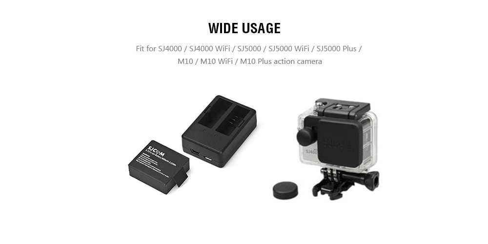 Original SJCAM 900mAh Battery + Dual Slot Charger for SJ4000 / SJ4000 WiFi / SJ5000 / SJ5000 WiFi / SJ5000 Plus / M10 / M10 WiFi / M10 Plus Action Camera- Black