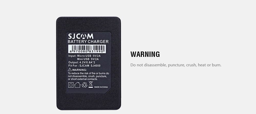 Original SJCAM 900mAh Battery + Dual Slot Charger for SJ4000 / SJ4000 WiFi / SJ5000 / SJ5000 WiFi / SJ5000 Plus / M10 / M10 WiFi / M10 Plus Action Camera- Black