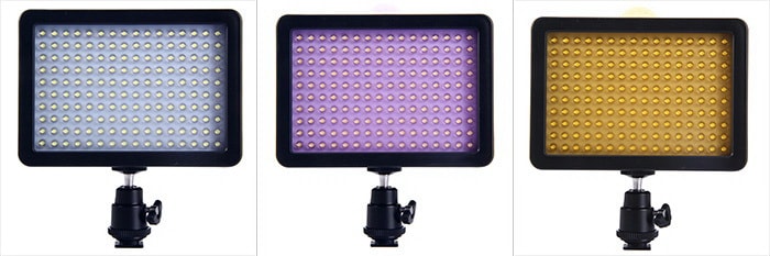 W160 LED Video Light Lamp 10.5W 1150LM 5600K / 3200K Dimmable for Canon Nikon Pentax DSLR Camera- Black