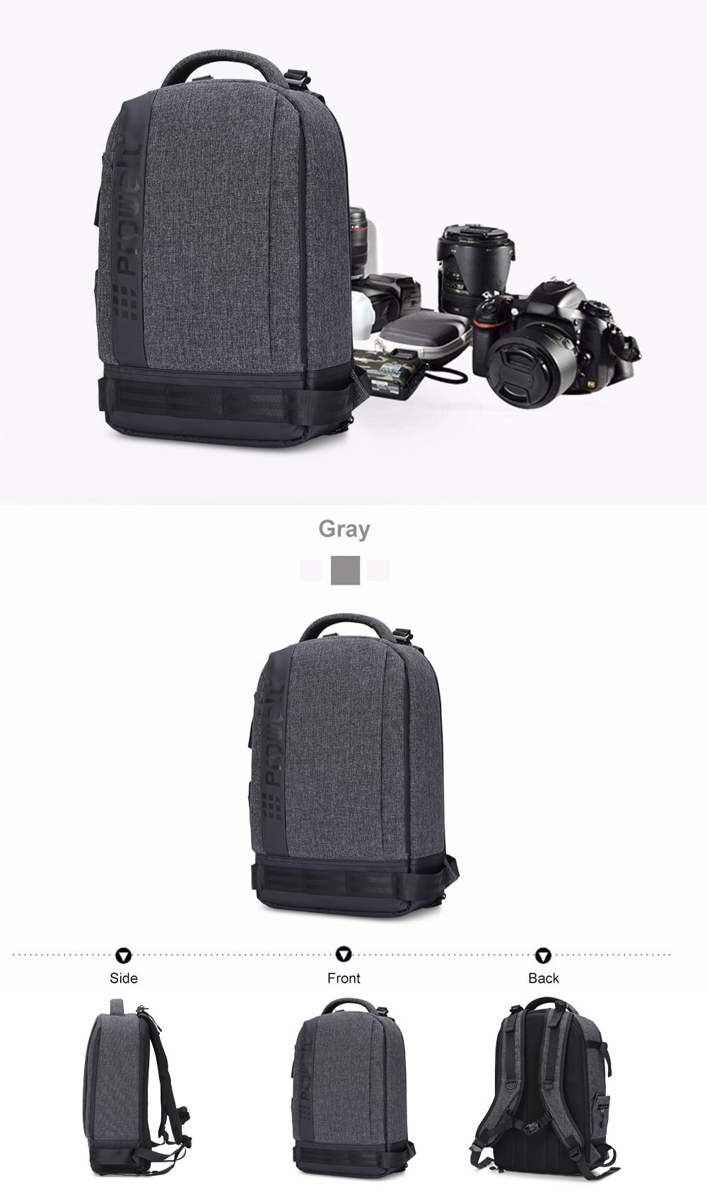 PROWELL DC22095 DSLR Camera Photography Backpack- Deep Gray