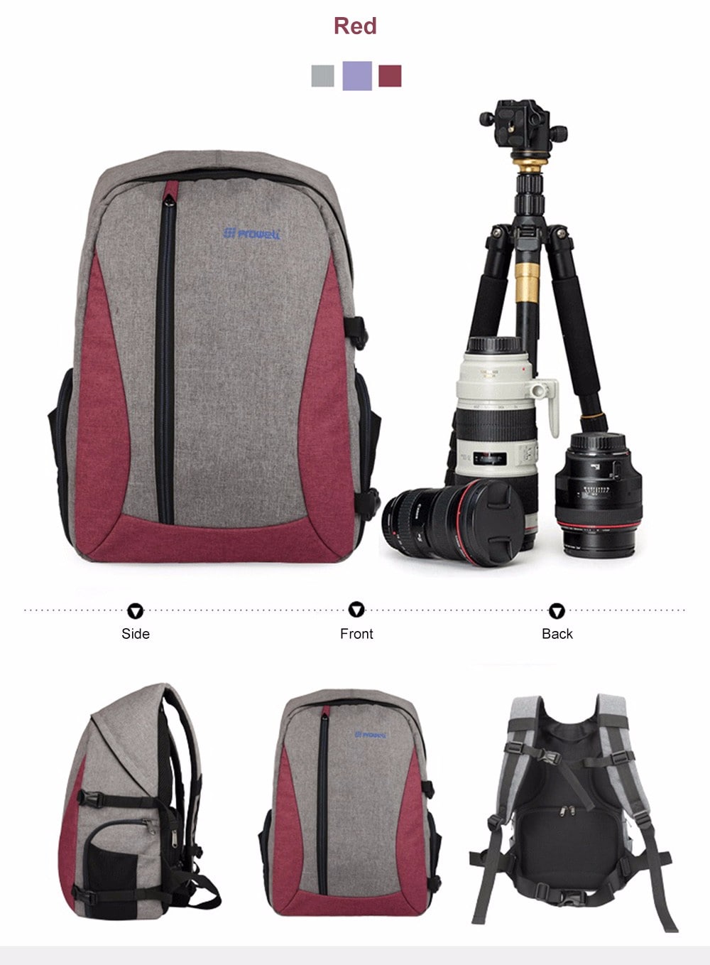 PROWELL DC21439 DSLR Camera Photography Backpack- Gray