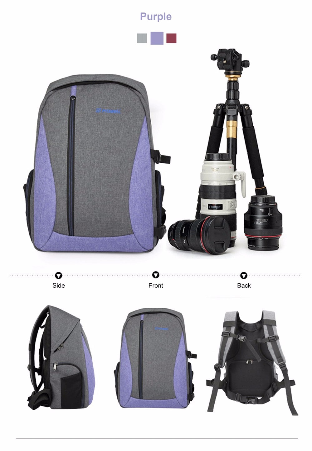 PROWELL DC21439 DSLR Camera Photography Backpack- Gray