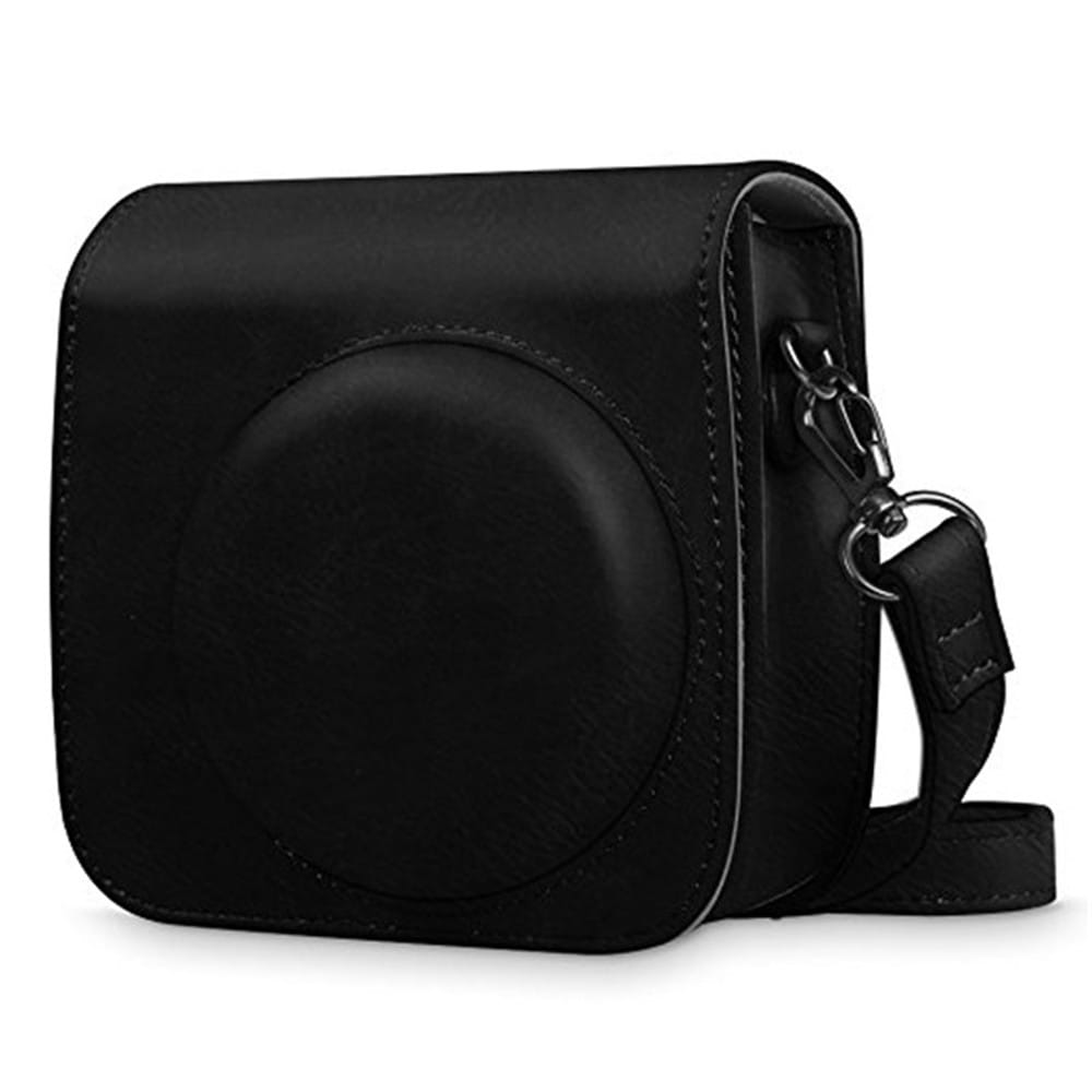 Protective Case for Fujifilm Instax Mini 8 Mini 8+ Mini 9 Instant Camera Premium Vegan Leather Bag Cover with Removable- Black