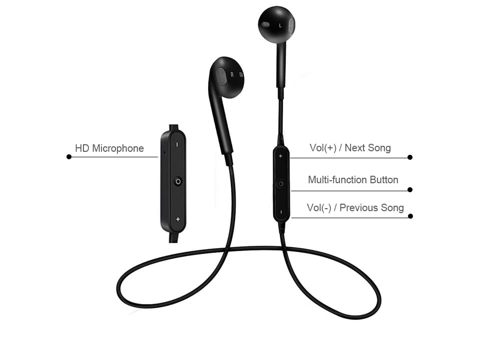 Sport Bluetooth Wireless Earphone Earbuds with Mic - Black