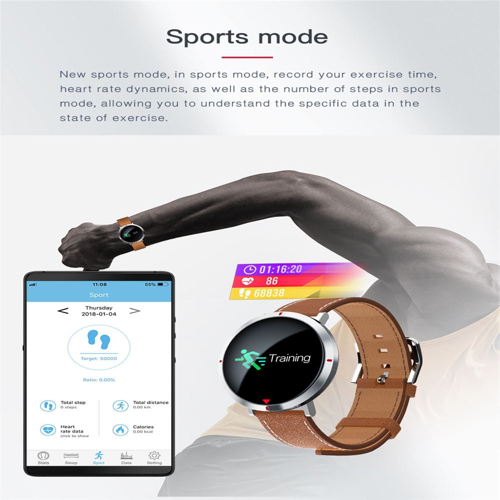 Sport Record SMS Push Heart Rate Monitor Smart Bracelet for IOS Android- Black