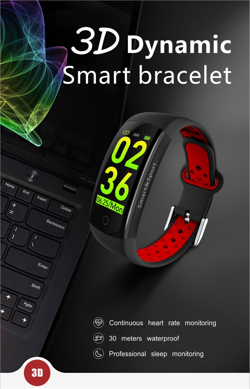 Q6S Color Screen Smart Bracelet Step Heart Rate Blood Pressure 3D Dynamic Ui- Red