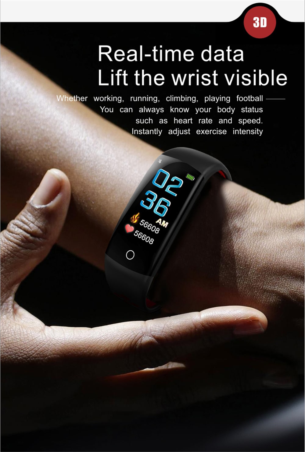 Q6S Color Screen Smart Bracelet Step Heart Rate Blood Pressure 3D Dynamic Ui- Red