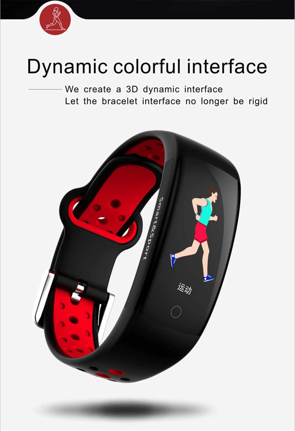 Q6S Color Screen Smart Bracelet Step Heart Rate Blood Pressure 3D Dynamic Ui- Red