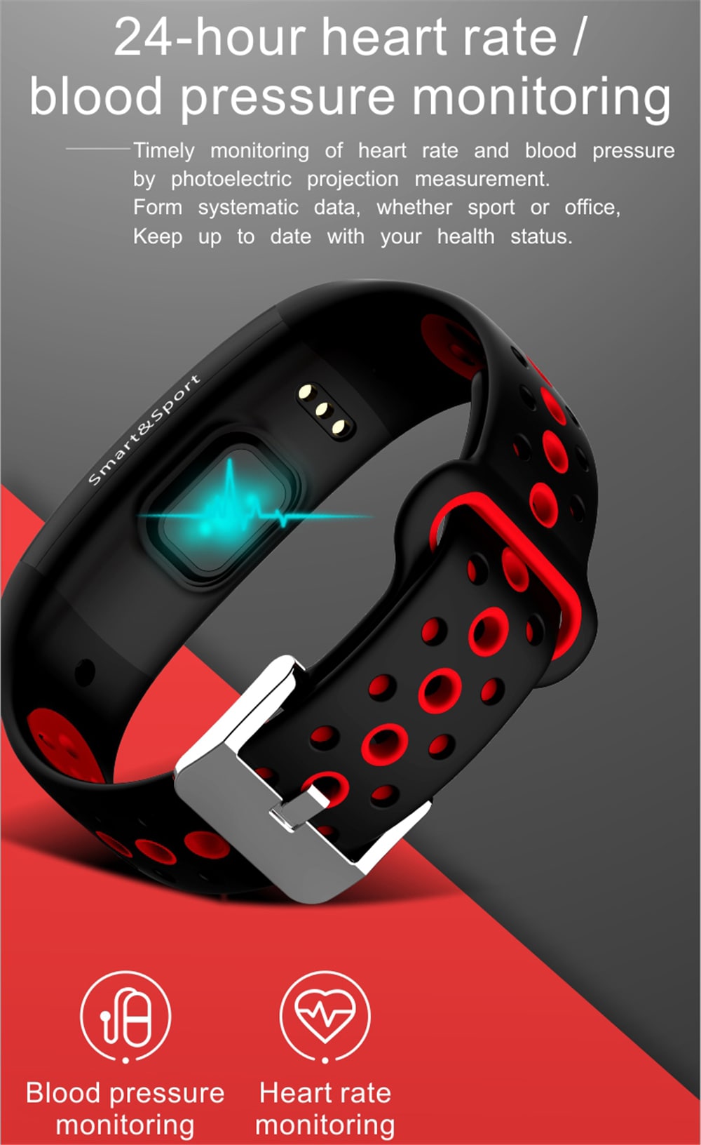 Q6S Color Screen Smart Bracelet Step Heart Rate Blood Pressure 3D Dynamic Ui- Red