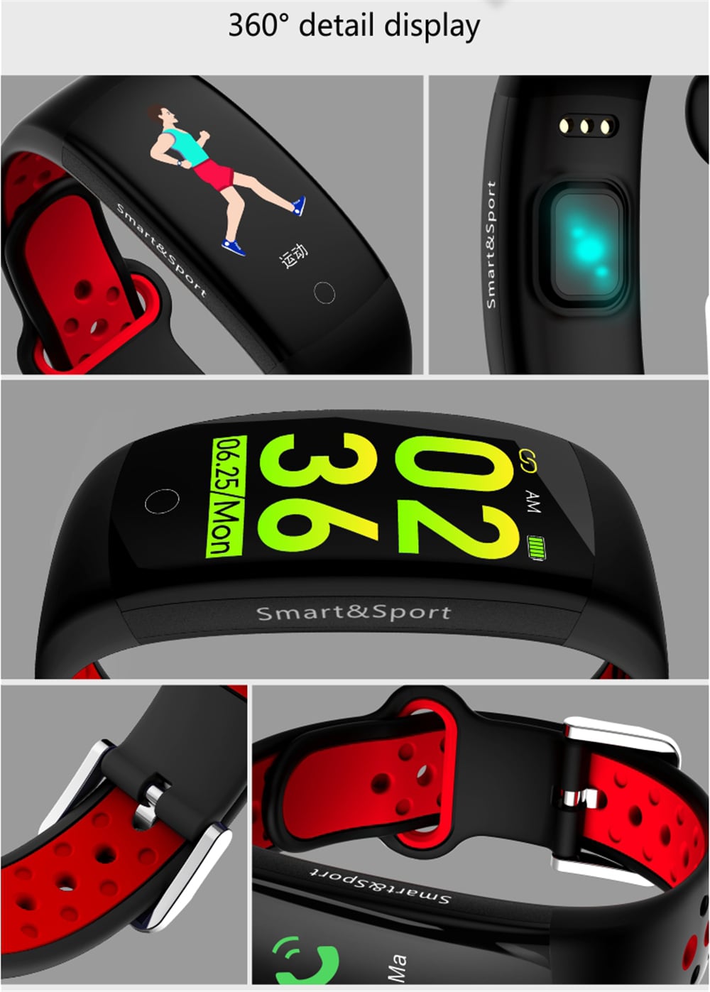 Q6S Color Screen Smart Bracelet Step Heart Rate Blood Pressure 3D Dynamic Ui- Red