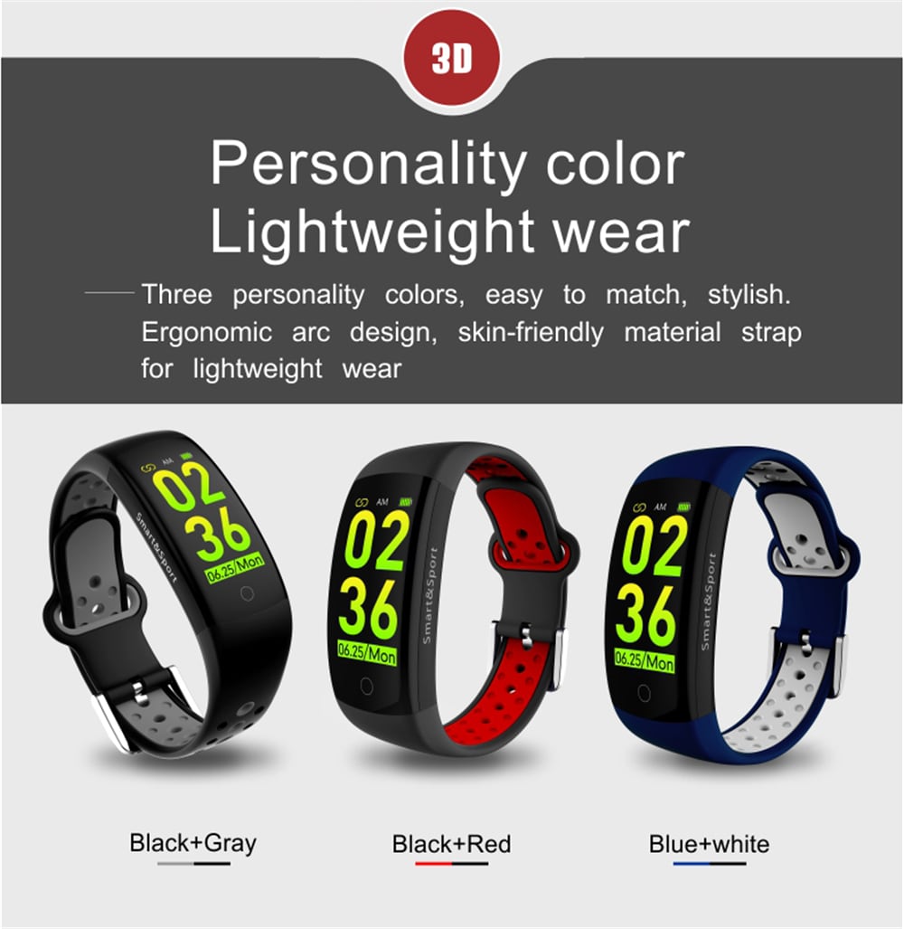 Q6S Color Screen Smart Bracelet Step Heart Rate Blood Pressure 3D Dynamic Ui- Red