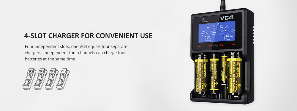 Xtar VC4 4-slot Smart LCD NiMH / Li-ion Battery Charger- Black