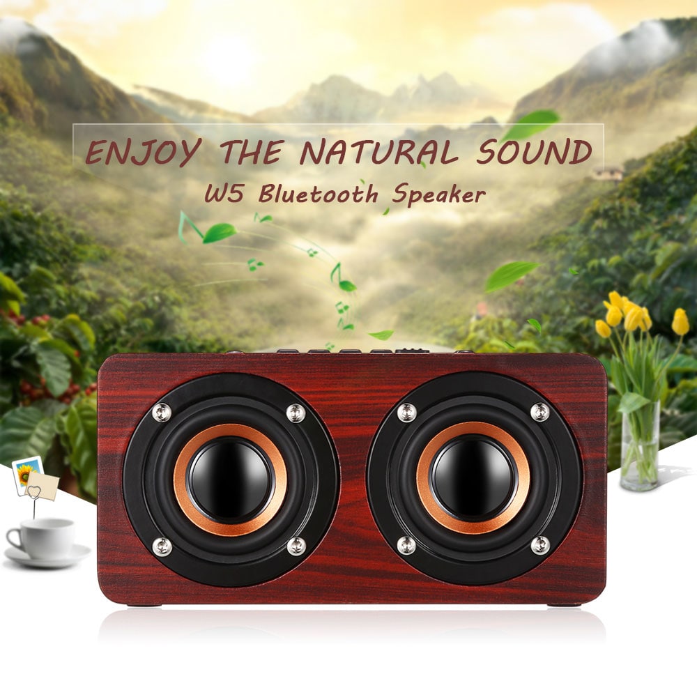 W5 Bluetooth Speaker Portable Wireless Player Wooden Design- Dark red