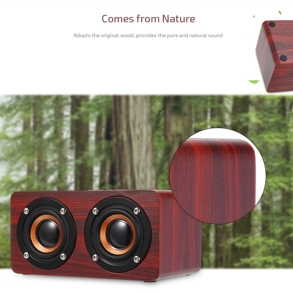 W5 Bluetooth Speaker Portable Wireless Player Wooden Design- Dark red