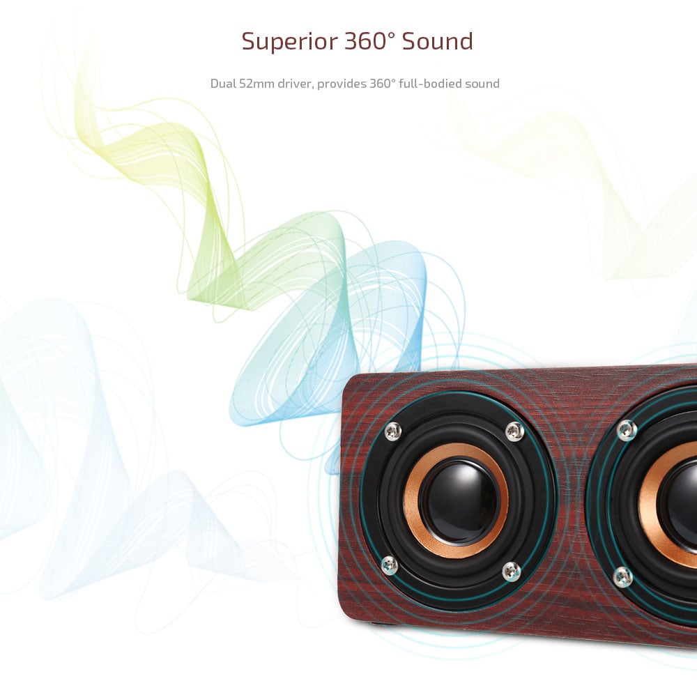 W5 Bluetooth Speaker Portable Wireless Player Wooden Design- Dark red