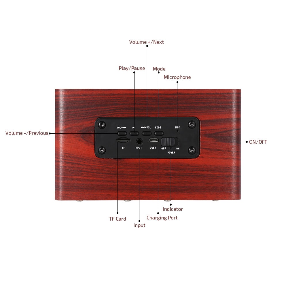 W5 Bluetooth Speaker Portable Wireless Player Wooden Design- Dark red