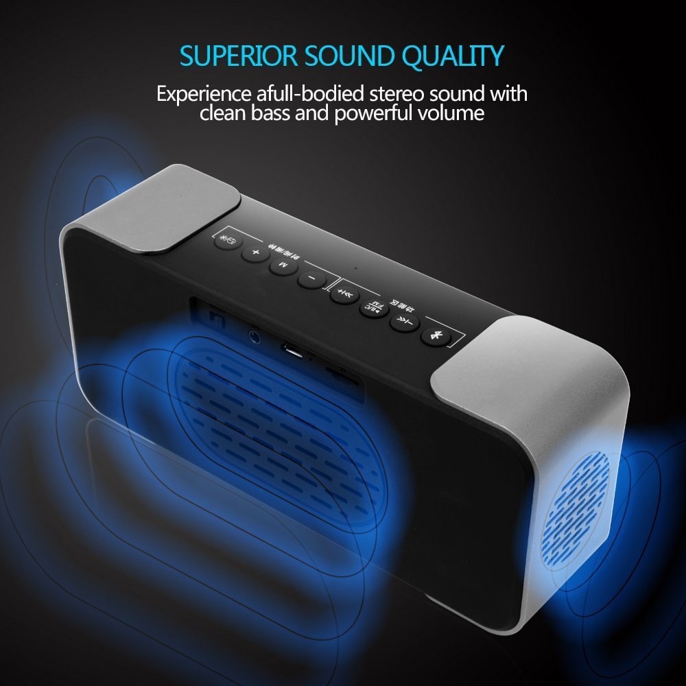 SDH - 4000 Portable Wireless Stereo Speaker with Alarm Clock- Ash Gray