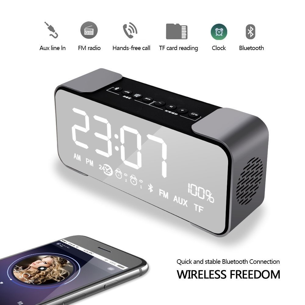 SDH - 4000 Portable Wireless Stereo Speaker with Alarm Clock- Ash Gray