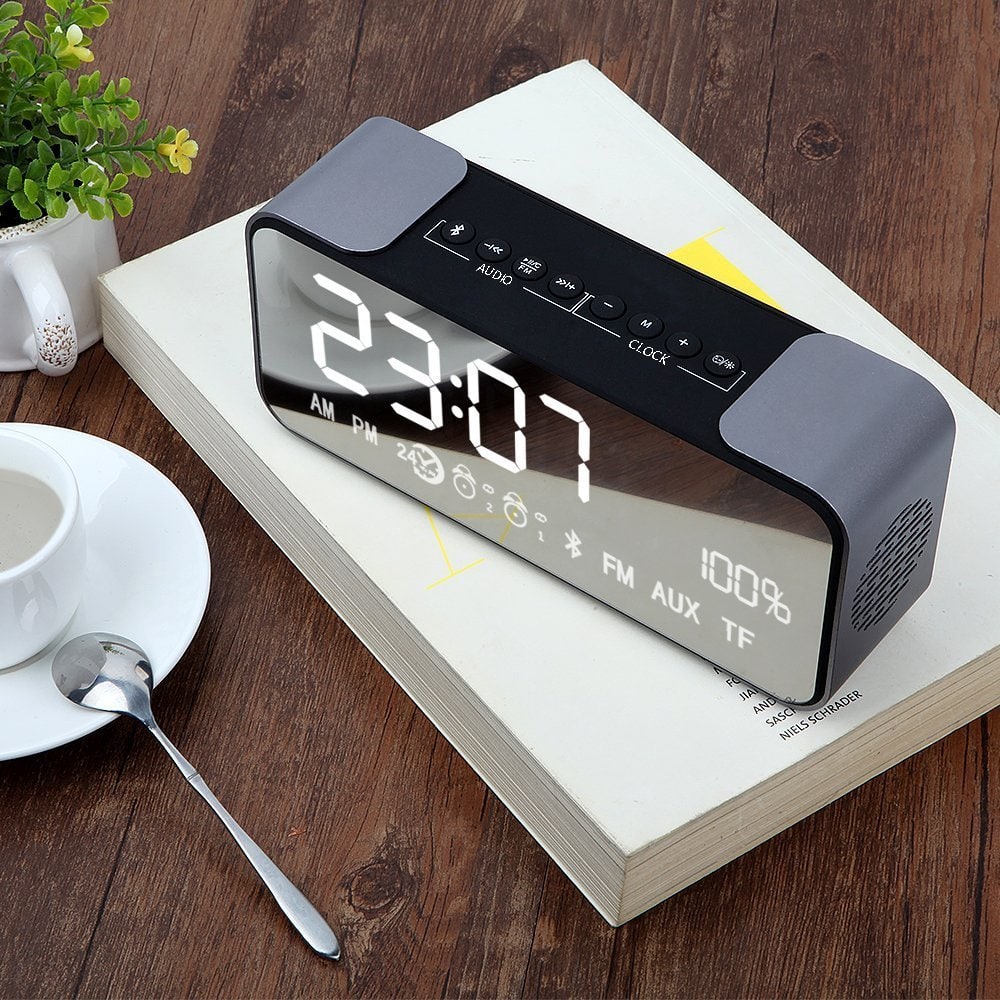 SDH - 4000 Portable Wireless Stereo Speaker with Alarm Clock- Ash Gray