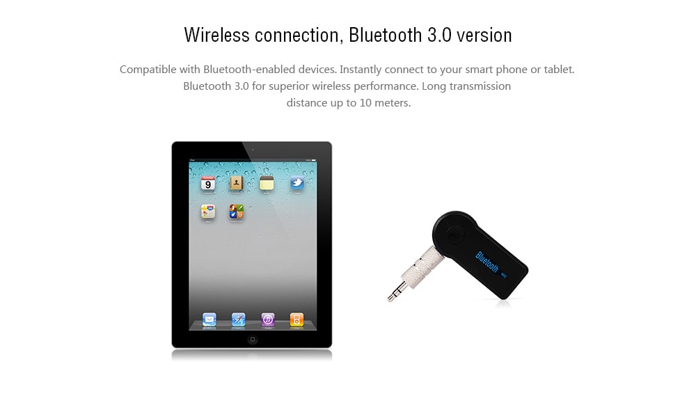 TS-BT35A08 Multifunctional Audios Wireless Bluetooth 3.0 Music Receiver Built-in Microphone for iPhone 6S / 6S Plus / iPad Pro - Black