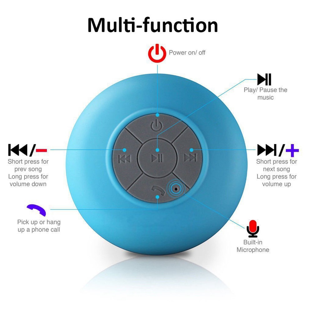 Sucker Wireless Bluetooth Speaker  Waterproof Bass Music for iPhone X- Day Sky Blue