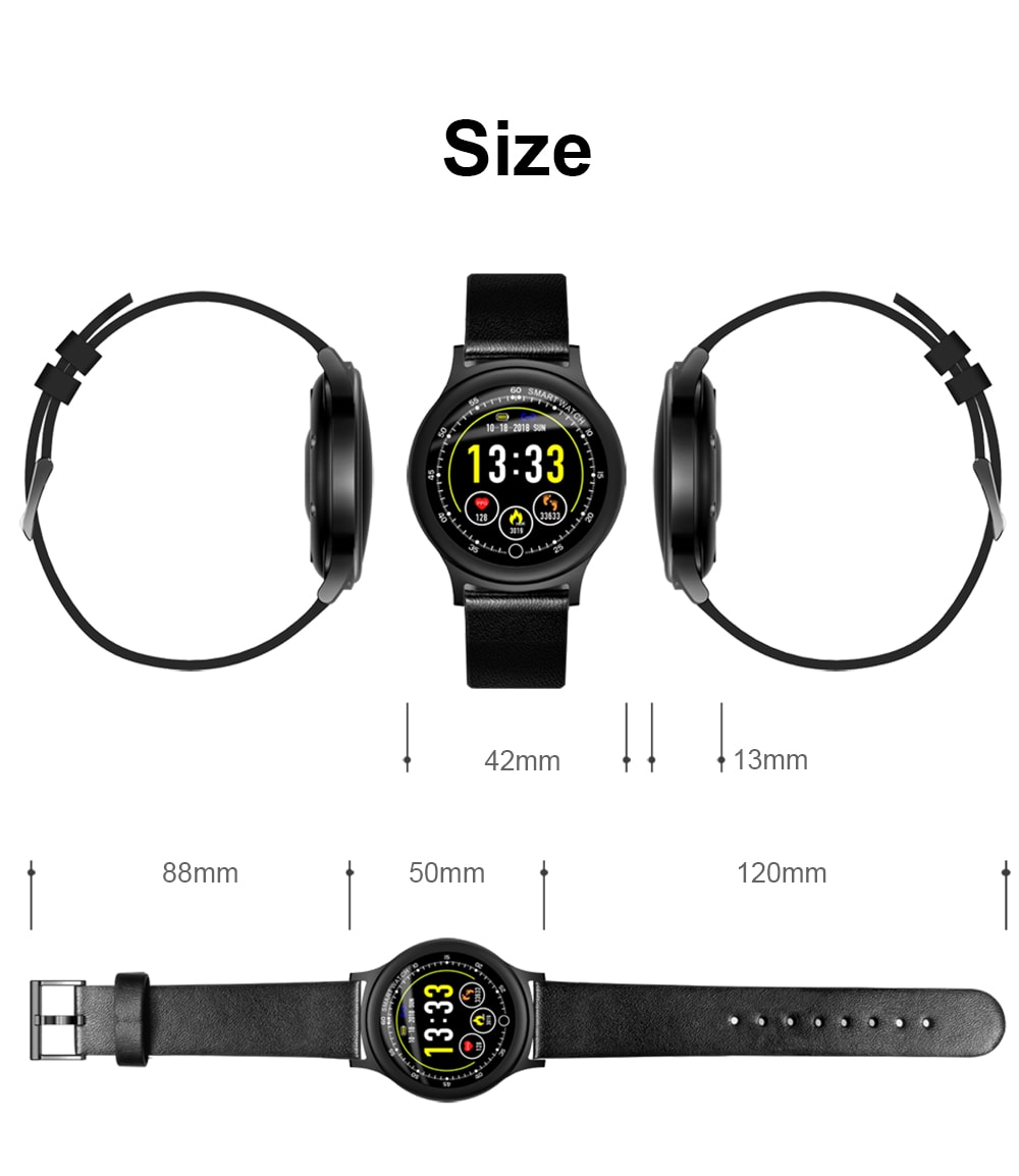 Q28 Sports Smart Watch 1.34 inch Color Screen IP68 Waterproof Heart Rate / Sleep Monitor - Black Leather Band