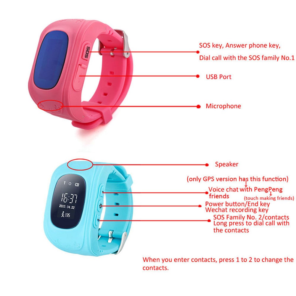 V6 Q50 OLED Child  GPS Tracker SOS  Monitoring Positioning Phone Smart Watch- Multi-E