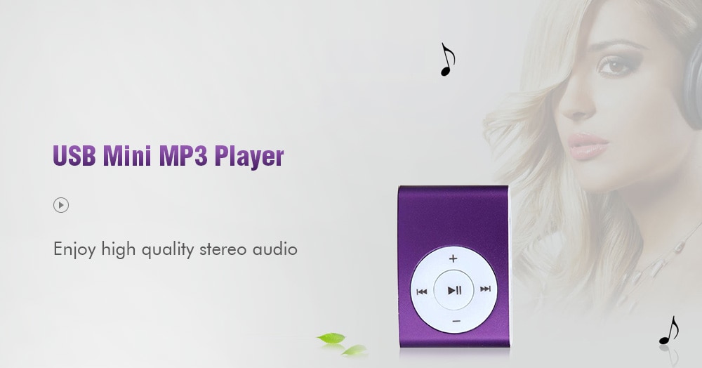 USB Mini MP3 Player Support 32GB Micro SD TF Card With Headphone- Purple