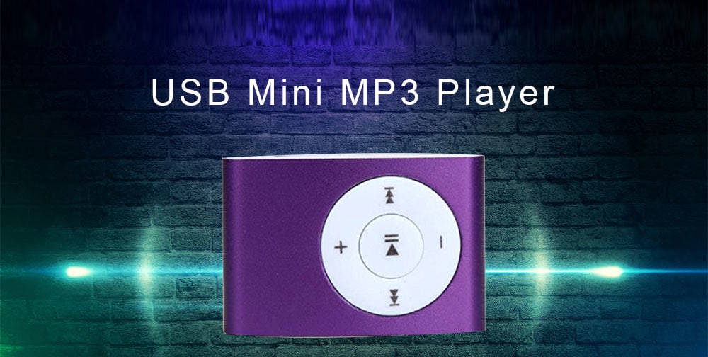 USB Mini MP3 Player Support 32GB Micro SD TF Card with Headphone (Purple)- Purple