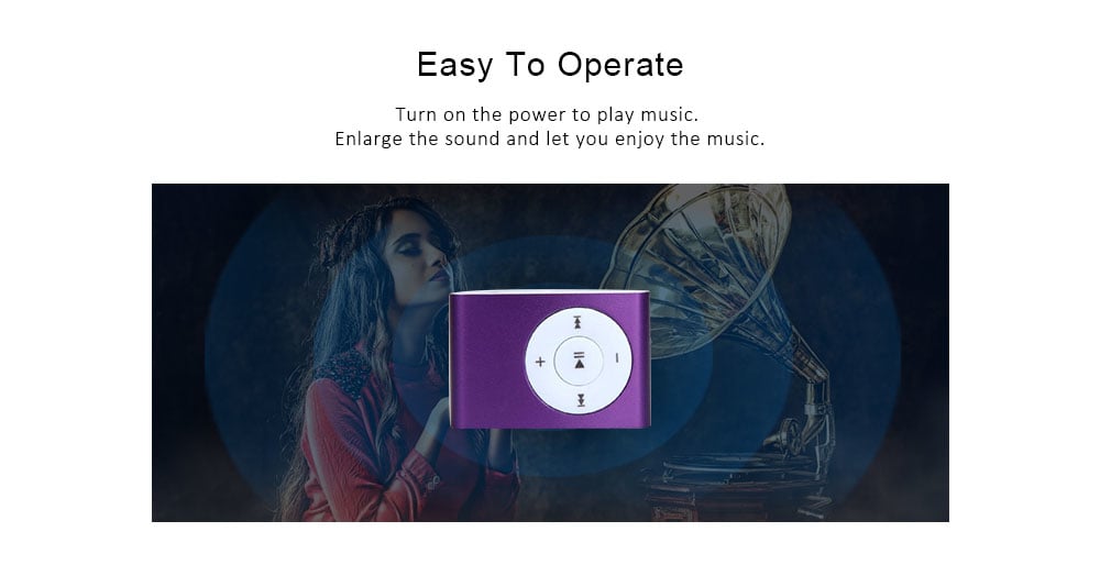 USB Mini MP3 Player Support 32GB Micro SD TF Card with Headphone (Purple)- Purple