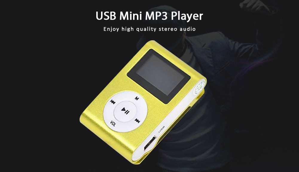 USB Clip MP3 Player LCD Screen Support 32GB Micro SD TF Card- Black