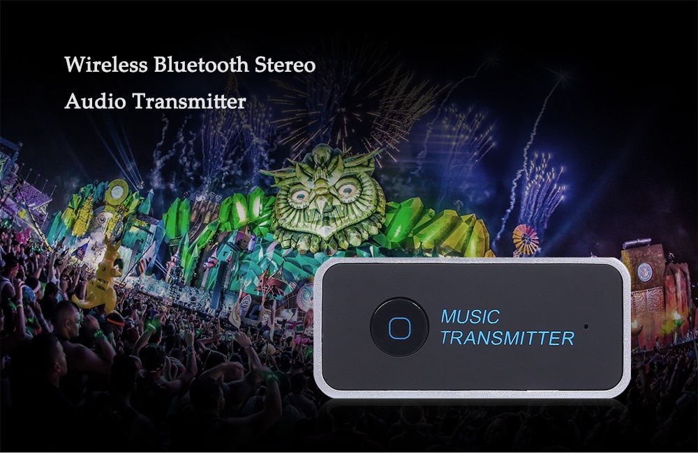 Wireless Bluetooth Transmitter Connected to 3.5mm Audio Devices Portable Stereo Music Transmission- Black