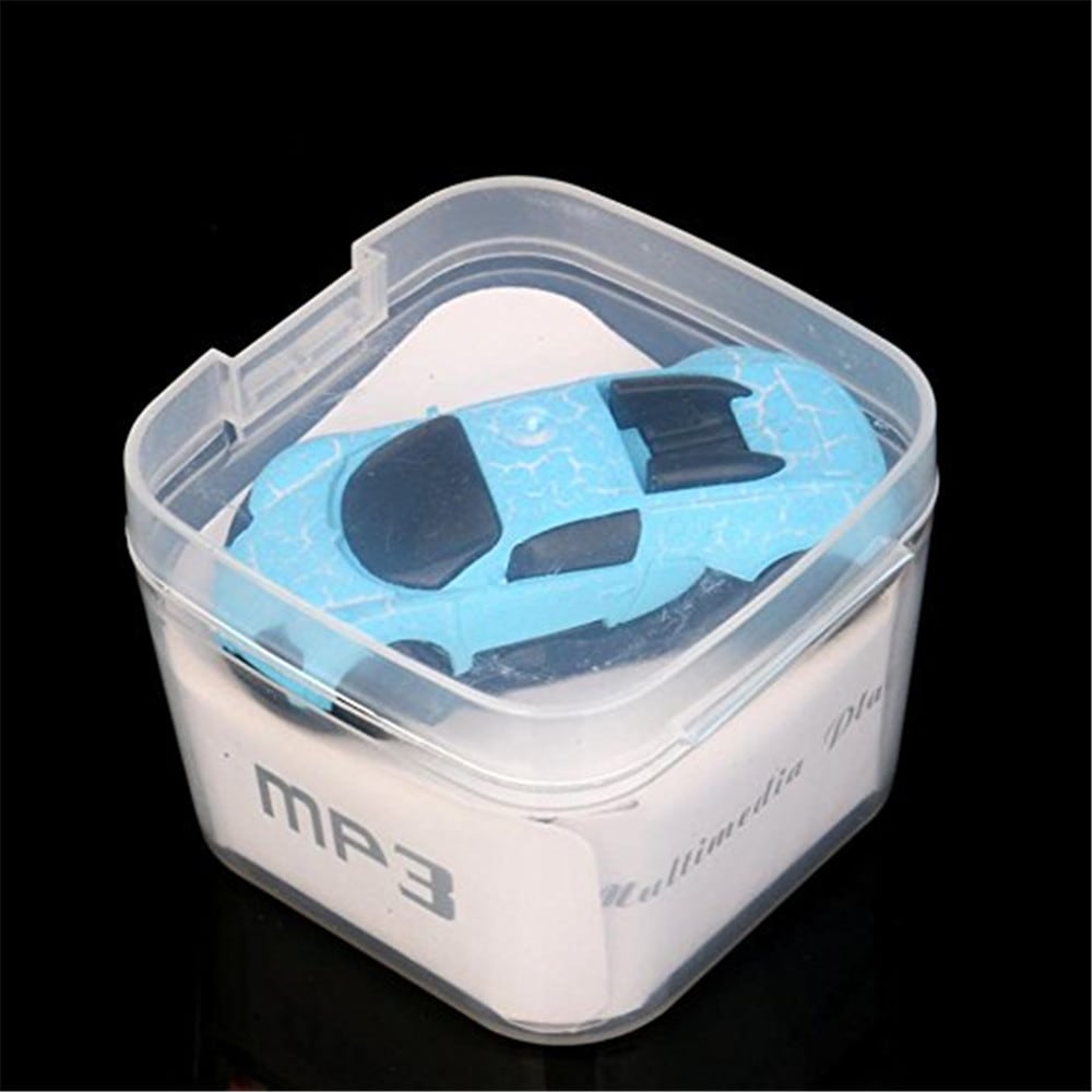 Super Cute Car USB Mini MP3 Player Support 32GB Micro SD TF Card + Earphone- Blue