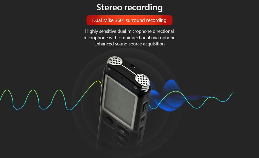 T60 Professional Voice Recording Device Large Screen Digital Audio Recorder Dictaphone MP3 Player- Black 8GB