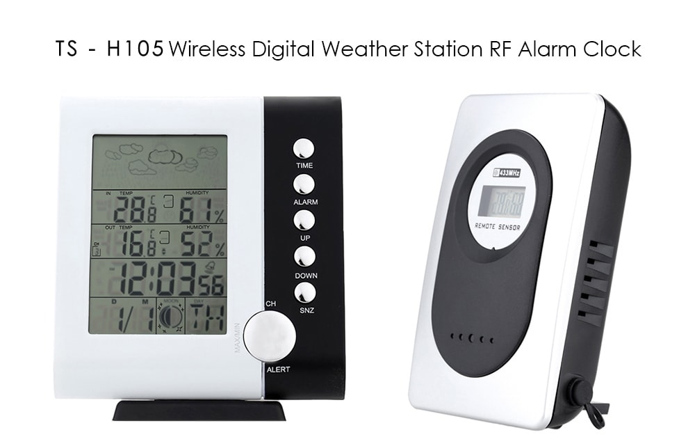 TS - H105 435MHz RF Weather Station Alarm Clock Wireless Thermometer Hygrometer- Silver