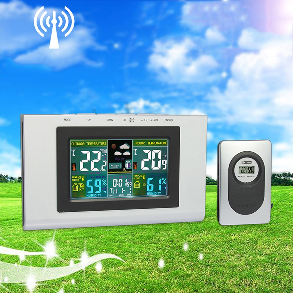 XY - TQ3 Weather Forecast Clock Creative Home Wireless Temperature and Humidity Meter LCD Electronic Screen- Silver