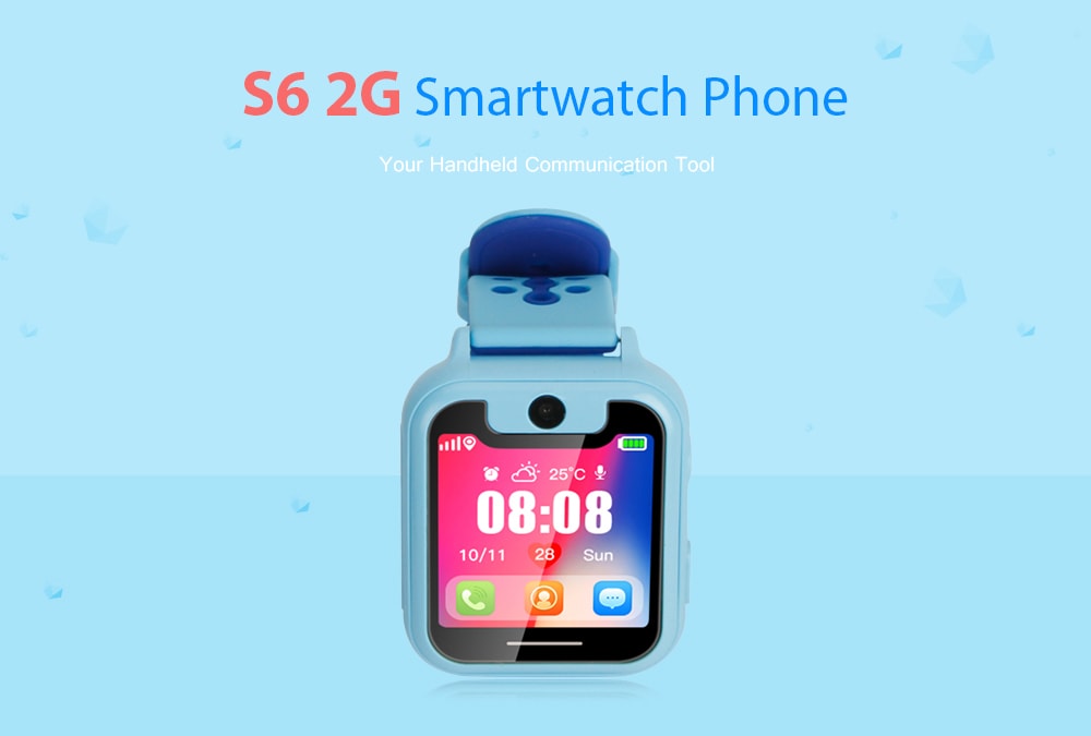 S6 2G Smartwatch Phone 1.54 inch MTK6261 32MB RAM 32MB ROM 0.08MP Camera 400mAh Built-in GPS- Blue