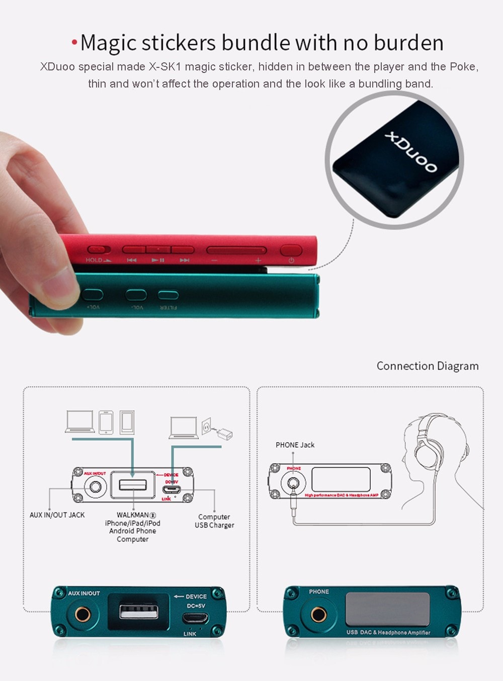 XDUOO XD - 10 Poke AK4490 DSD256 32Bit / 384KHz Decoding Portable USB DAC Headphone Amplifier- Baby Blue