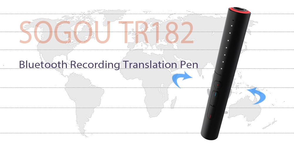 Sogou TR182 18 Languages Two-way Voice Bluetooth Translator Real-time Simultaneous Interpreter Recording Pen- Black