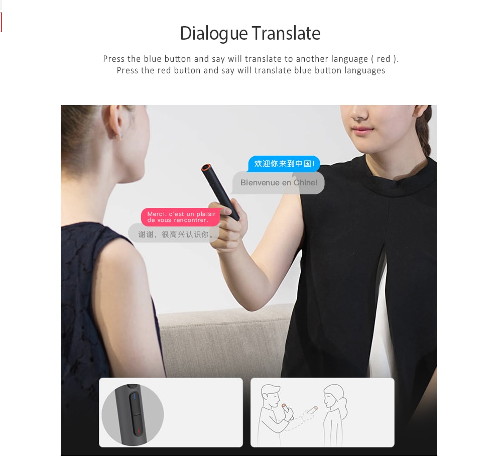 Sogou TR182 18 Languages Two-way Voice Bluetooth Translator Real-time Simultaneous Interpreter Recording Pen- Black