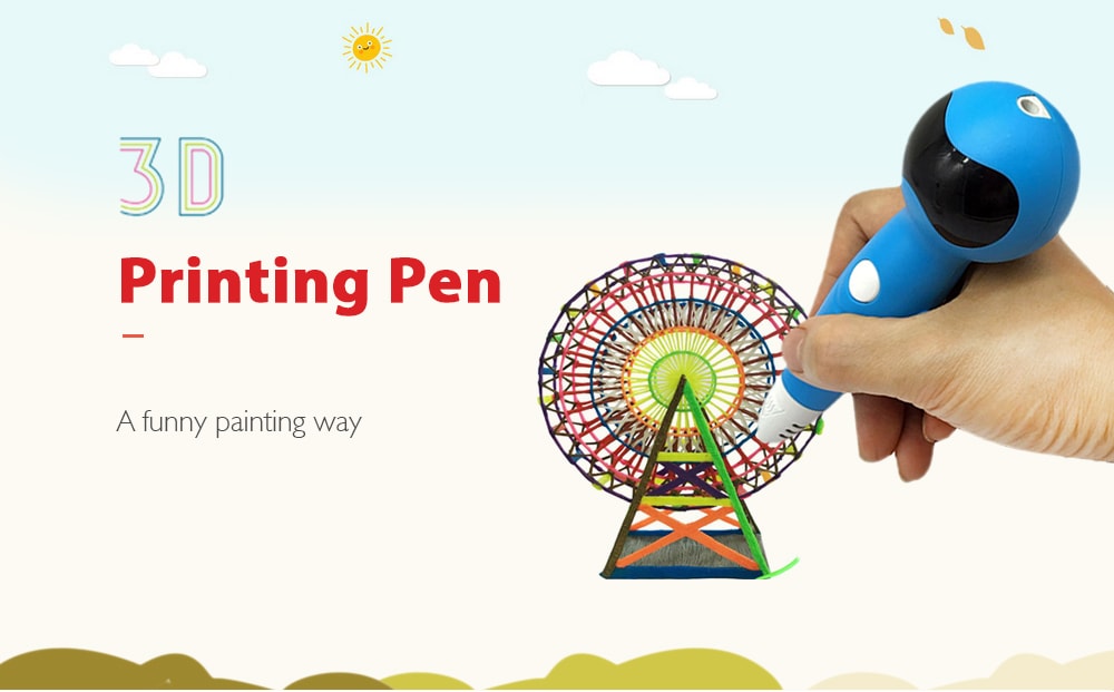 Robot Blue Low Temperature Version 3D Printing Pen USB Interface Graffiti Painting Robotpen- Sky Blue US Plug (2-pin)