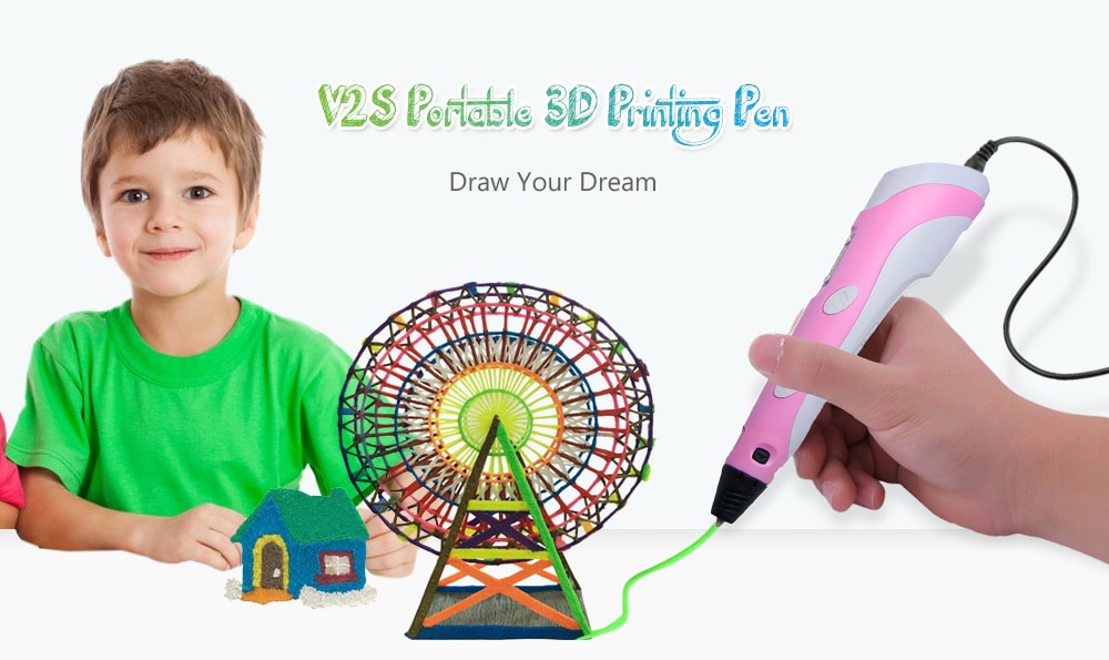 V2S Portable 3D Printing Drawing Pen with LED Screen  - Hot Pink