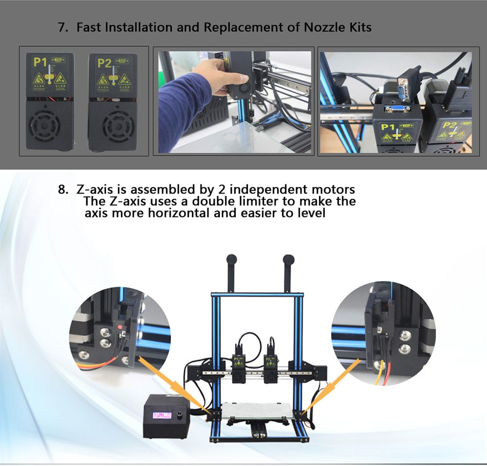 TL - D3 Dual Nozzle 3D Printer 300 x 300 x 400mm- Black US Plug