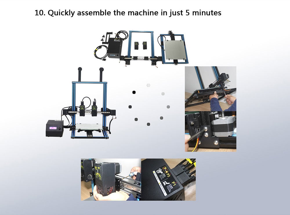 TL - D3 Dual Nozzle 3D Printer 300 x 300 x 400mm- Black US Plug