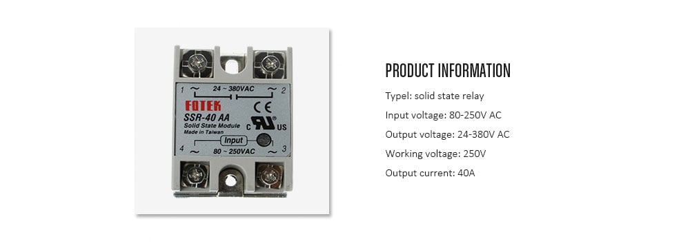 SSR-40AA 40A Single Phase Solid State Relay 80-250V AC / 24-380V AC- White Grey