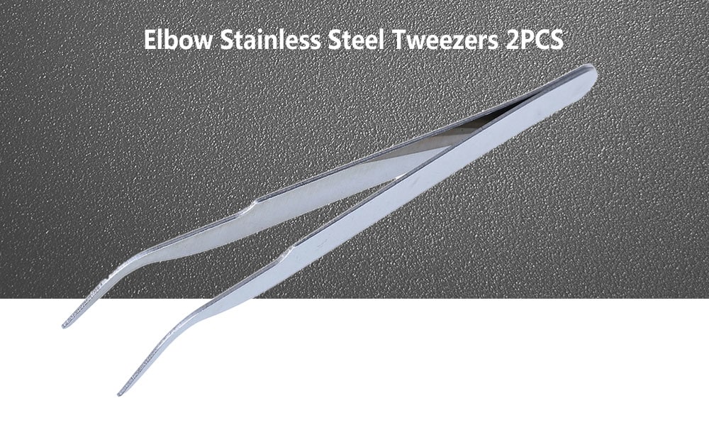 Pointed / Elbow Stainless Steel Tweezers 2PCS- Silver