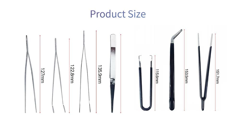 Steel + PVC Static-free Tweezer 7PCS- Silver