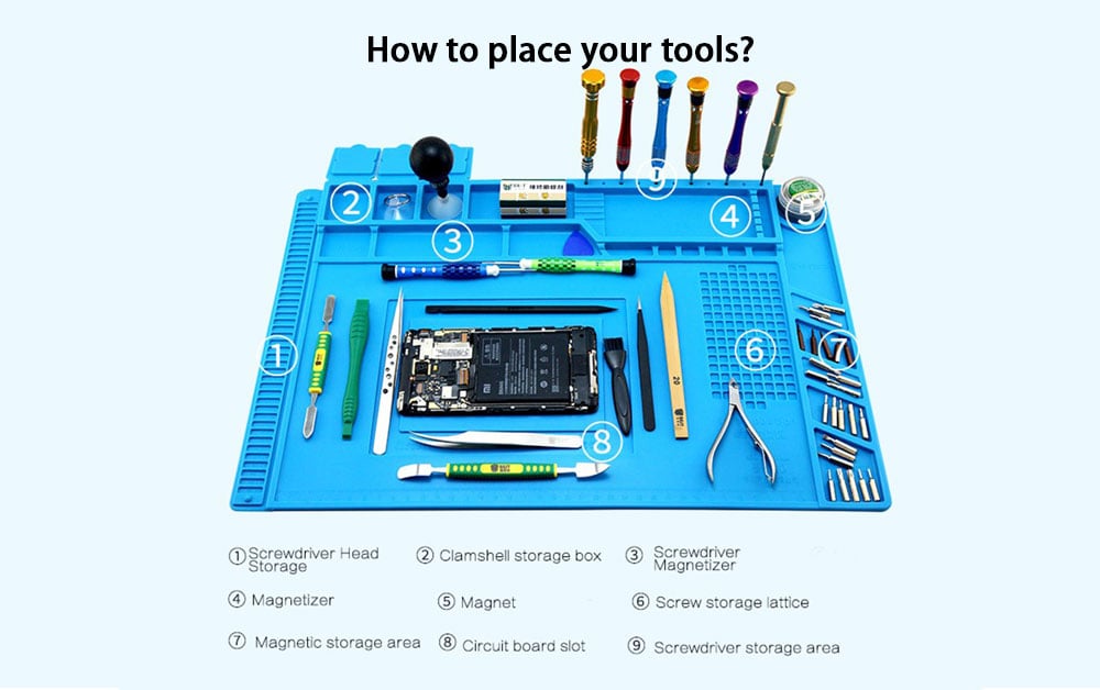 S - 140 Heat-resistant Soldering Mat Heat Insulation Silicone Pad Maintenance Platform with Adsorption Point- Ocean Blue S-140